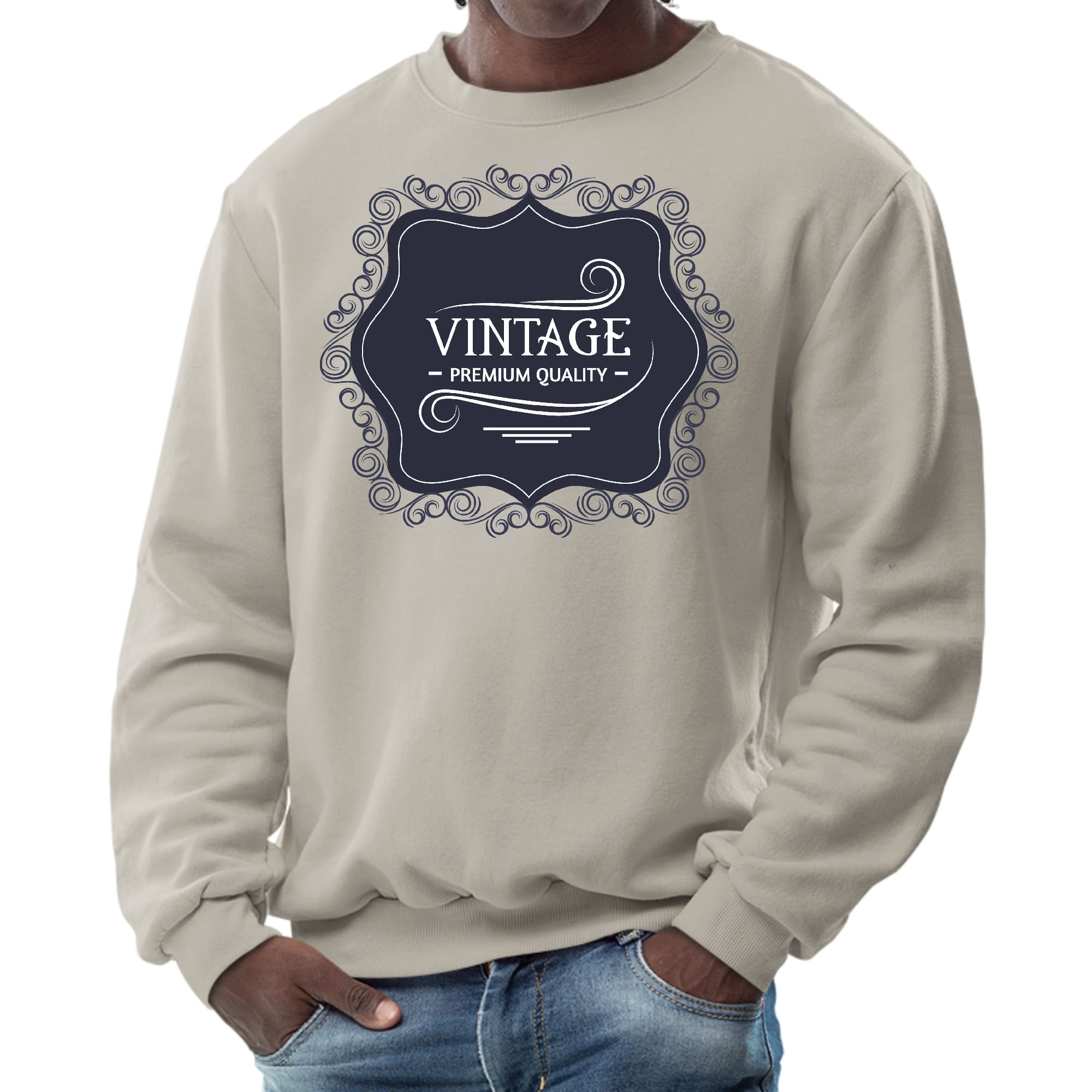 Mens Graphic Sweatshirt - Vintage Premium Quality Black White-4