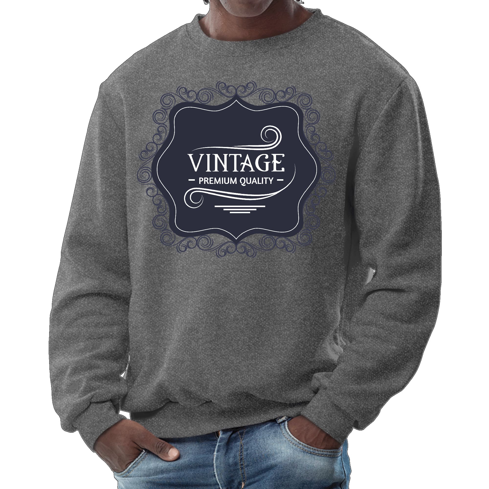 Mens Graphic Sweatshirt - Vintage Premium Quality Black White-6
