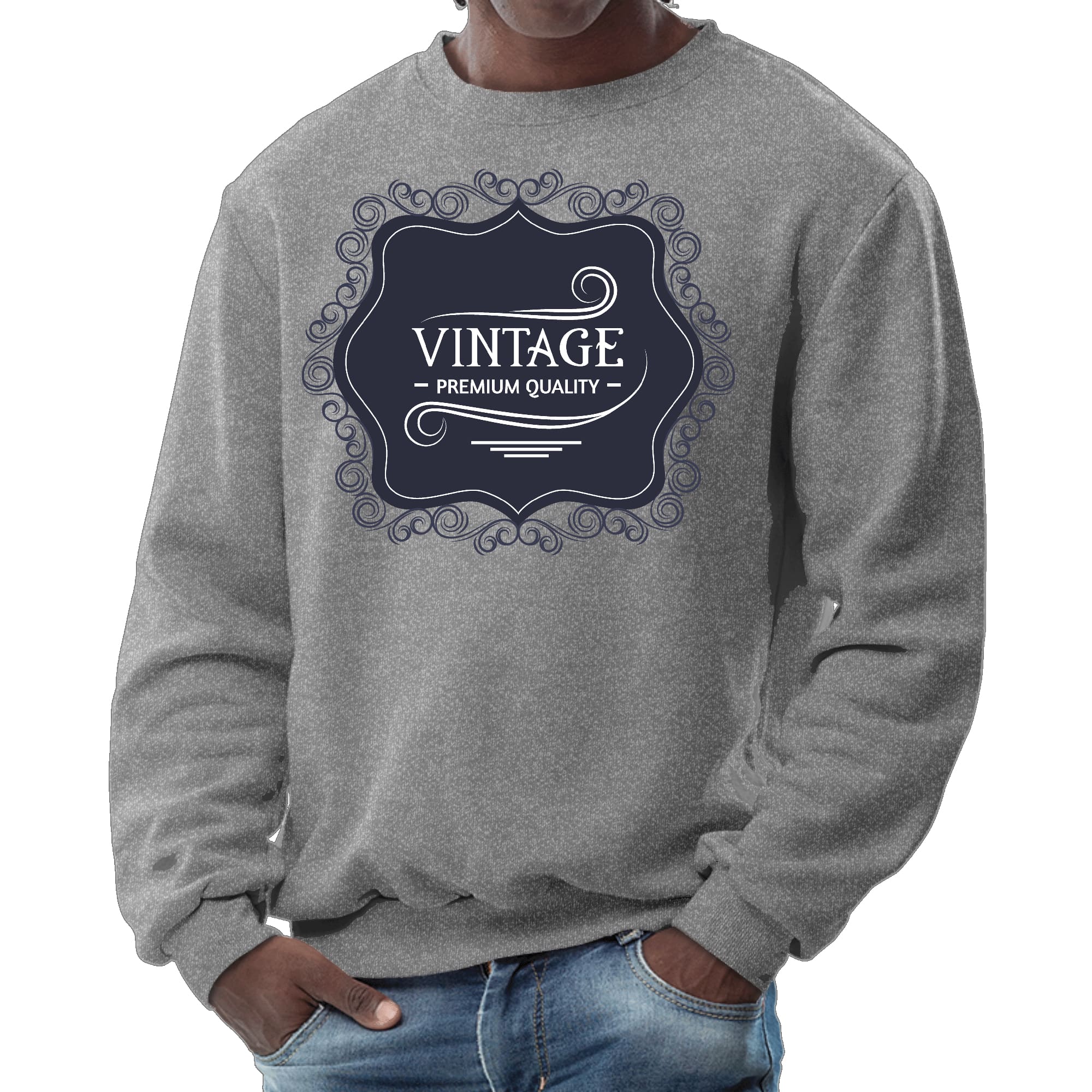 Mens Graphic Sweatshirt - Vintage Premium Quality Black White-7